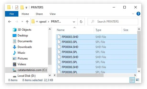Hapus File di Folder PRINTERS